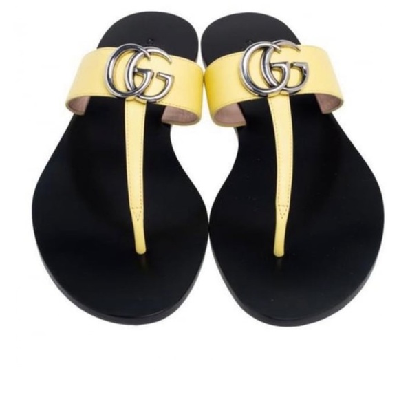 New Gucci GG Marmont double g leather thong sandals